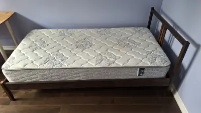 Ikea single / twin bed, frame and slats - $75 Bonus - Serta single mattress Negotiable. Cash only, p...