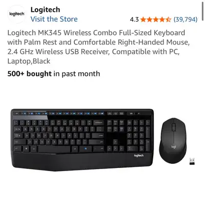 Logitech MK345 Wireless Combo Full-Sized Keyboard and Mouse, View more