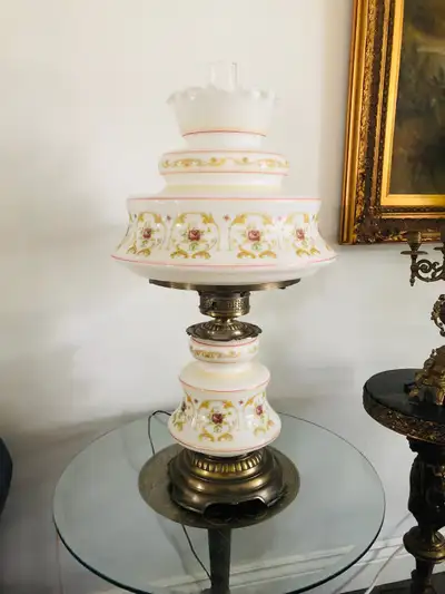1970s Quoizel Abigail Adams Large 28” Parlor hurricane lamp, View more
