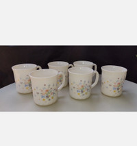 Vintage Victoria Arcopal France Floral Milk Glass Coffee 6 Cups