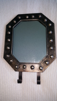 METAL FRAMED MIRROR WITH HOOKS MAN CAVE