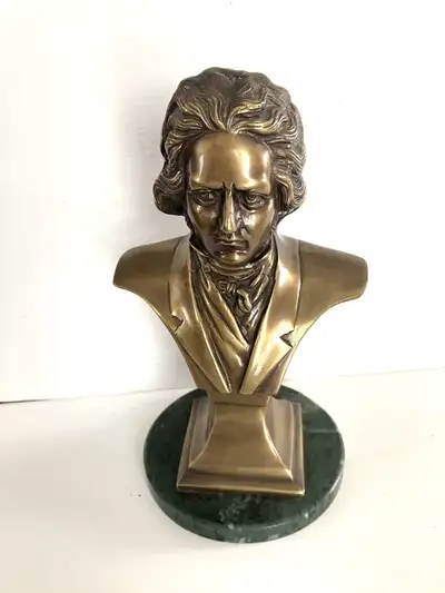 Lacquered Brass Bust Of Ludwig Van Beethoven On Green Marble, View more