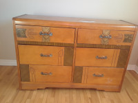 Antique Dresser original wood 51x17 height 35 inch 6 drawers -
