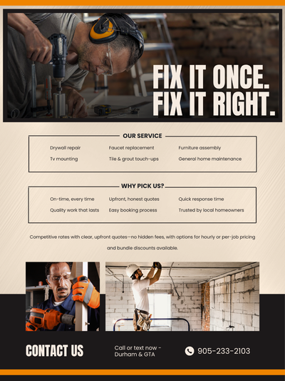 Our Services: • Drywall repair • Faucet replacement • Furniture assembly • TV mounting • Tile & grou...