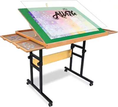 New. Open box ALL4JIG 1500 Piece Jigsaw Puzzle Table with Legs,25"x34"Adjustable Puzzle Tables for A...
