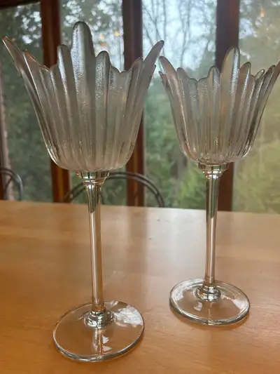 2 Lovely Large Stemmed Glass Candle or Arrangement Holders, View more