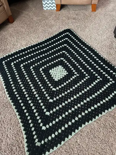 Handmade crocheted sage green and black throw blanket – 52“ squa, View more