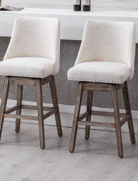 Counter Height Stools Set of 2 Linen Fabric 360°Swivel - New