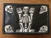 Vintage Folk Art Carved Wood Skulls and Skeleton Box