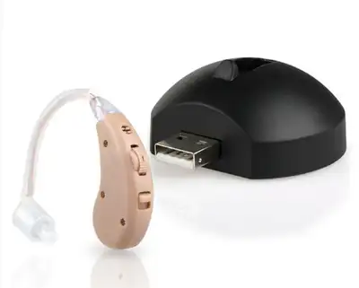 This Jinghao hearing aid is brand new and comes with a USB charging dock for convenient recharging....