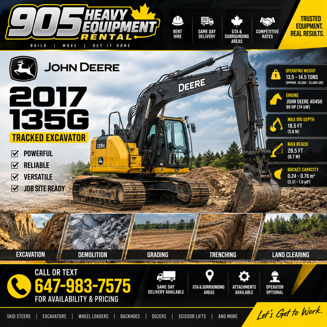 JOHN DEERE 135G FOR RENT/ HIRE