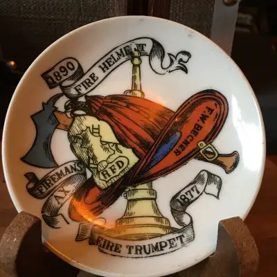 Lipper & Mann Inc. Plate Civil RFD Fire Helmet Ax Hat Trumpet - Fire Department F.W. BECKER FIREMAN...