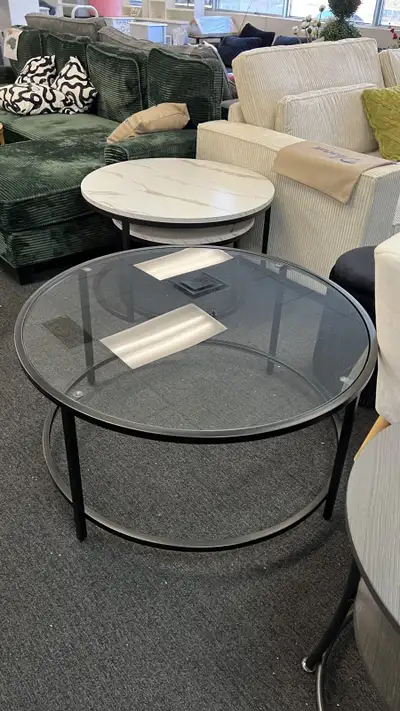 27.6" Round Glass Coffee Table, Small Coffee Table for Living Ro, View more