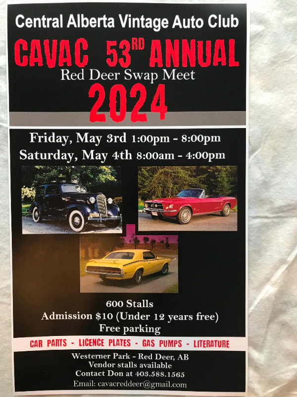 Western Canada's Largest Swap Meet in Red Deer, May 3 & 4 in Classic Cars in Red Deer