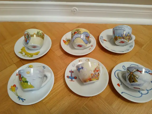 6 vintage - GIANNINI SACCHI designer EXPRESSO CUPS/ SAUCERS