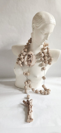 Vintage Italian Carved Alabaster Wall Hanging Rosary Beads