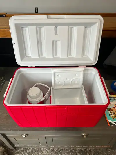 For sale a Coleman 48 qt 3 pcs cooler large cooler used once 2 smaller never used price 50