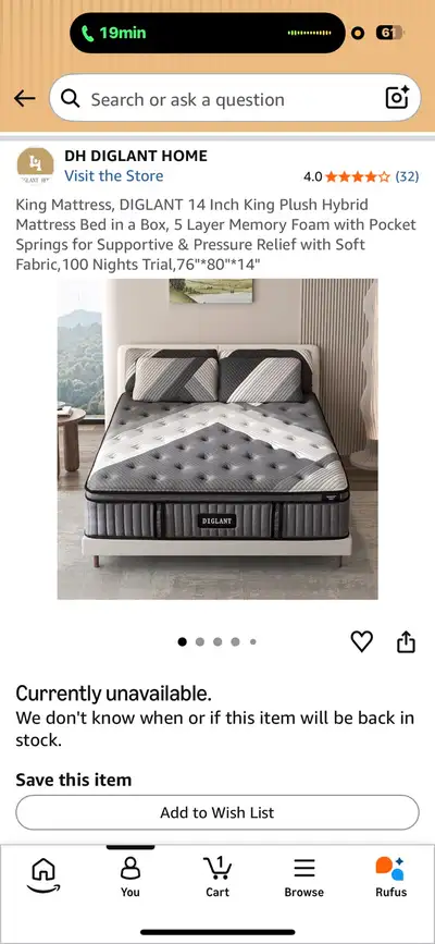 DIGLANT  14 INCH KING MATTRESS, View more