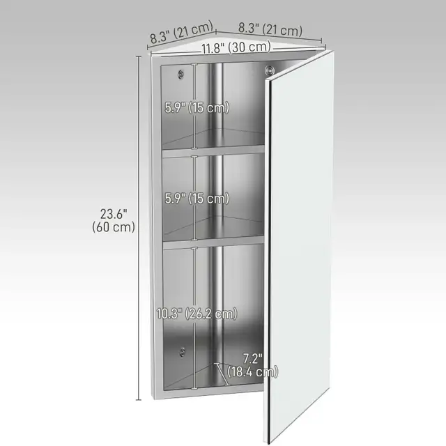 HOMCOM Wall Mounted Bathroom Corner Mirror Storage Cabinet  in Hutches & Display Cabinets in Markham / York Region - Image 4