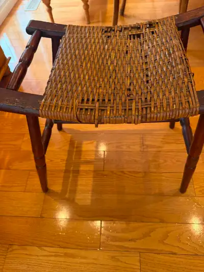 Vintage Woven Wooden Stool, View more