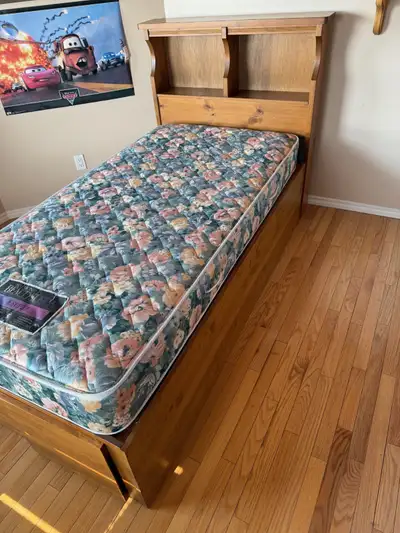 Twin bed frame and mattress, View more