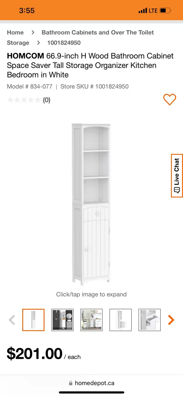 HOMCOM 66.9-inch H Wood Bathroom Cabinet Space Saver Tall Storag in Storage & Organization in Kitchener / Waterloo - Image 2