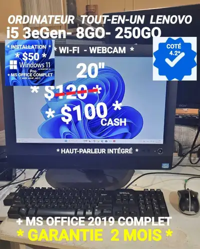 ORDINATEUR  TOUT-EN-UN  LENOVO 20"- 8GO- 250GO, View more
