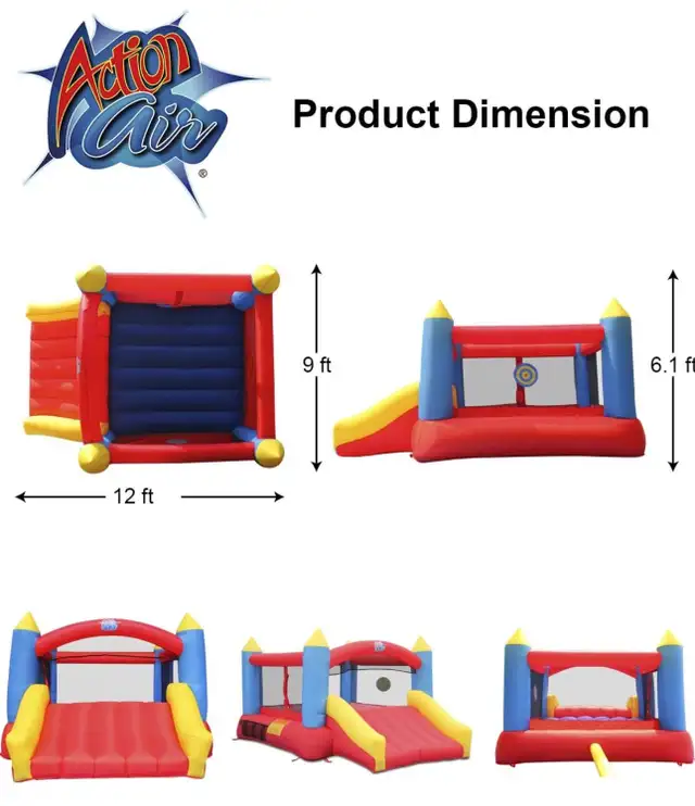 Bouncy Castle 12x9ft Air Blower Durable Sewn Extra Thick Quality