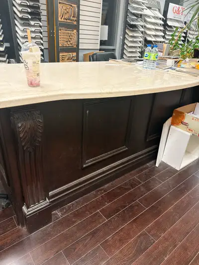 Solid wood kitchen cabinets for sell Countertop included Only for display Very new Quartz countertop...