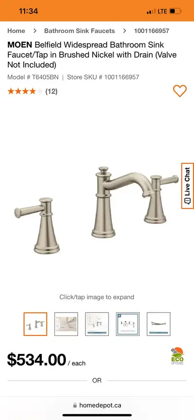 MOEN Belfield Widespread Bathroom Sink Faucet/Tap in Brushed Nickel with Drain (Valve Not Included)...