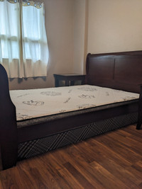 Solid wood Queen Bed + Mattress + Spring Box + 2 x Side tables