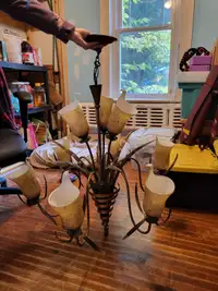 Large Metal Chandelier with Nine Hand Blown Glass Shades
