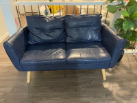 Faux Leather Blue Loveseat Sofa
