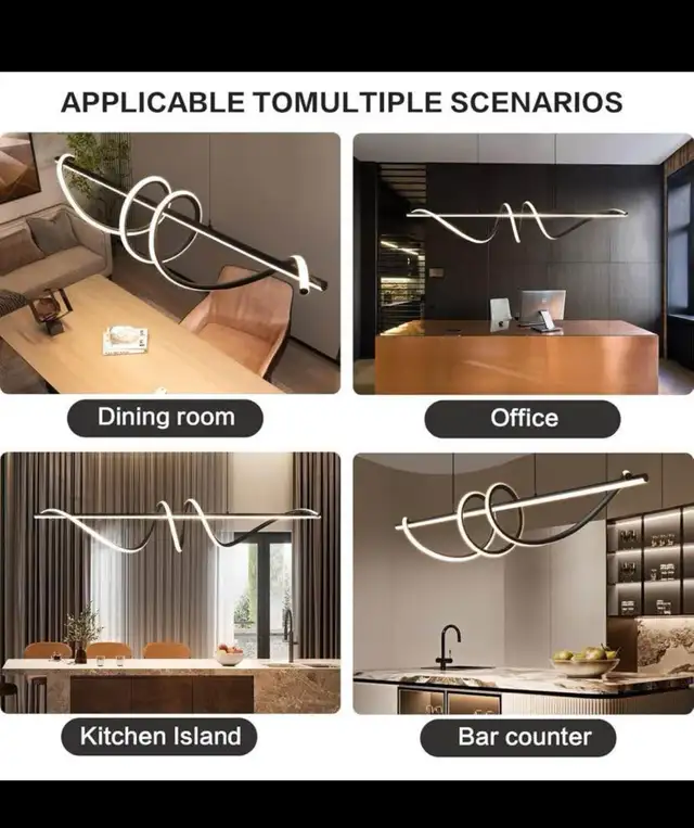 Black Modern Chandelier, Anti-Glare LED Chandelier L47.2” Pendan in Indoor Lighting & Fans in Hamilton - Image 7