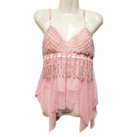 Pink Lace, Sequin & Tassels Top Belly Dance Top Party Tank Top