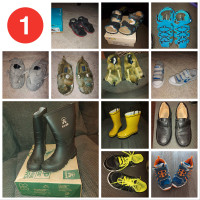 Boys sz 1 shoes, sandals, slippers and rain boots