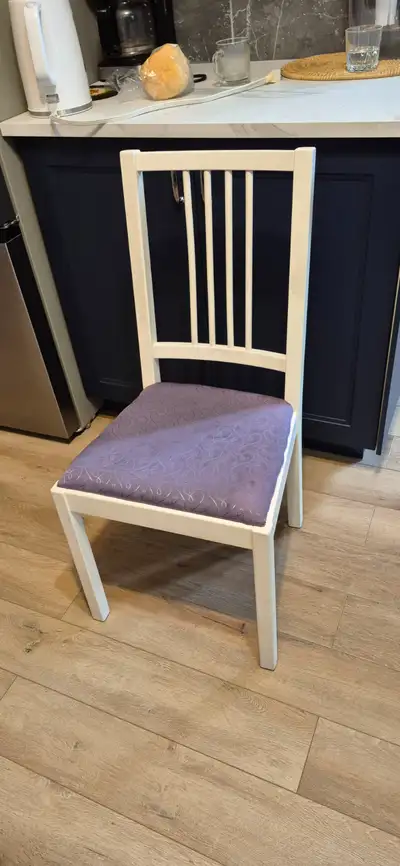 Sturdy white wooden chair. In good condition. Free smoke, free bugs home. Pick up at West Kildonan.