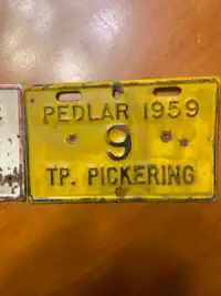 Very rare metal 1959 & 1962 TOWNSHIP OF PICKERING PEDLAR plates.