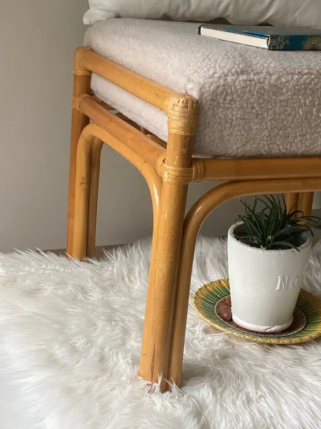 Rattan Footstool/Sherpa Cushion in Other in Ottawa - Image 3