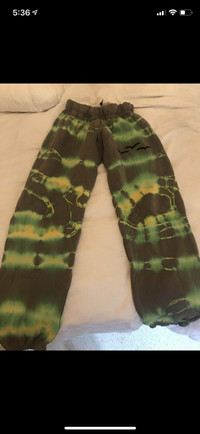 Lazy pants designer sweatpants two pairs grey and tie dye green 