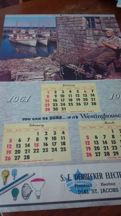 6 Old Calendars, Local Businesses, See Listing, $20 Each, View more