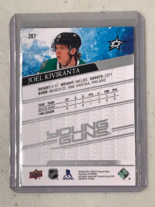 Joel Kiviranta Young Guns RC Rookie Hockey Card Dallas Stars NHL in Arts & Collectibles in Ottawa - Image 2