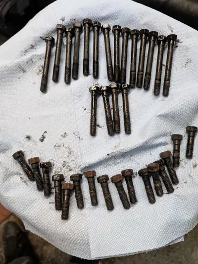 Full set of used small block Chevy head bolts. Good for a 305, 350, 327, 400 400, 283. 307. Yes they...