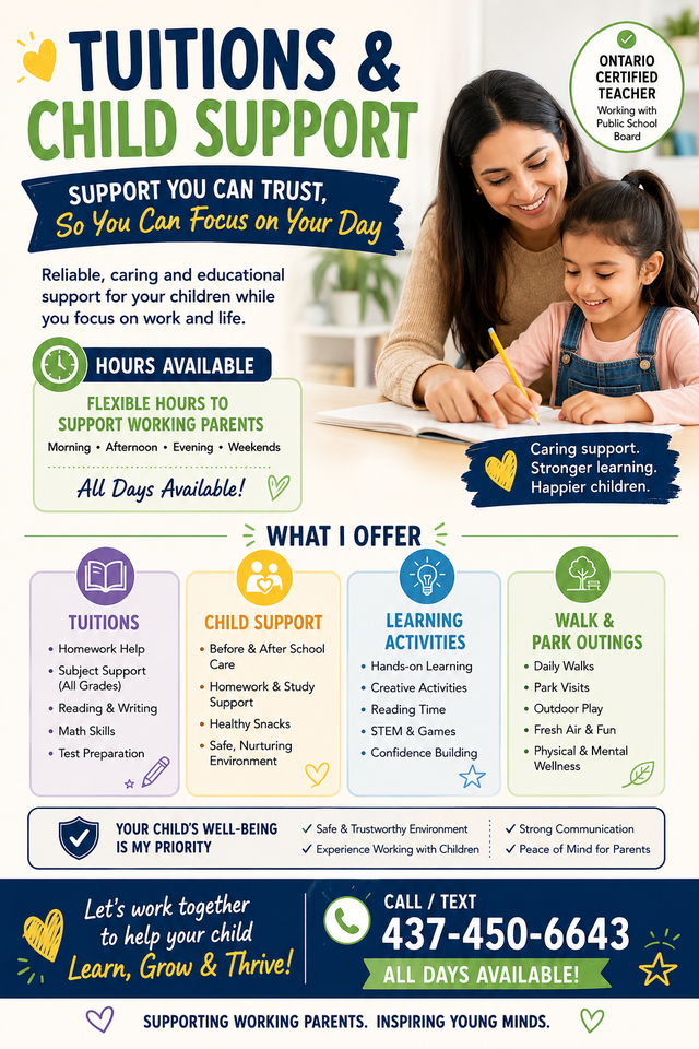 Ontario certified experienced teacher offering Tutoring and Home