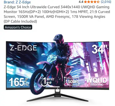 Z-Edge 34 inch Monitor, View more