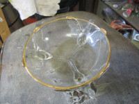 1960s LARGE GLASS BOWL WITH PHEASANTS $20. CABIN HUNTING LODGE