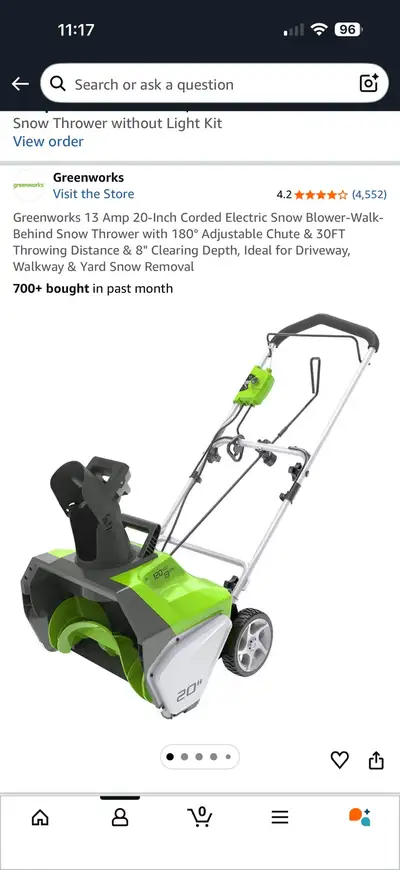 Greenworks 13 amp 20 inch Corded Electric Snow Blower, View more
