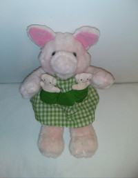 Vintage 1993 Dakin Plush Mamma Pig,Baby Piglets in Apron Pockets