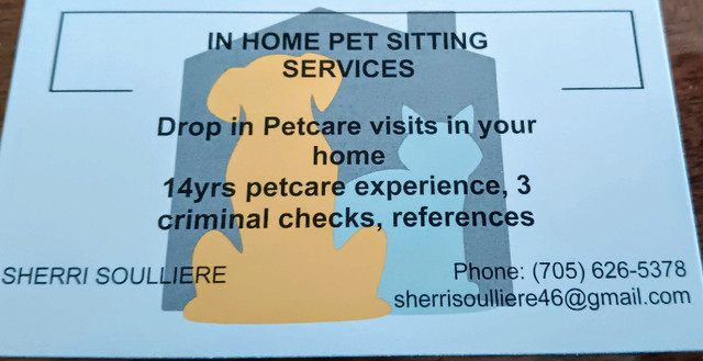 Experienced In your home petsitter  3 criminal checks,references in Animal & Pet Services in Sudbury