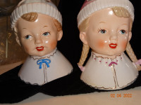 2 Head Vases, children,6 in.tall, unusual,one flaw ,no mark 1940